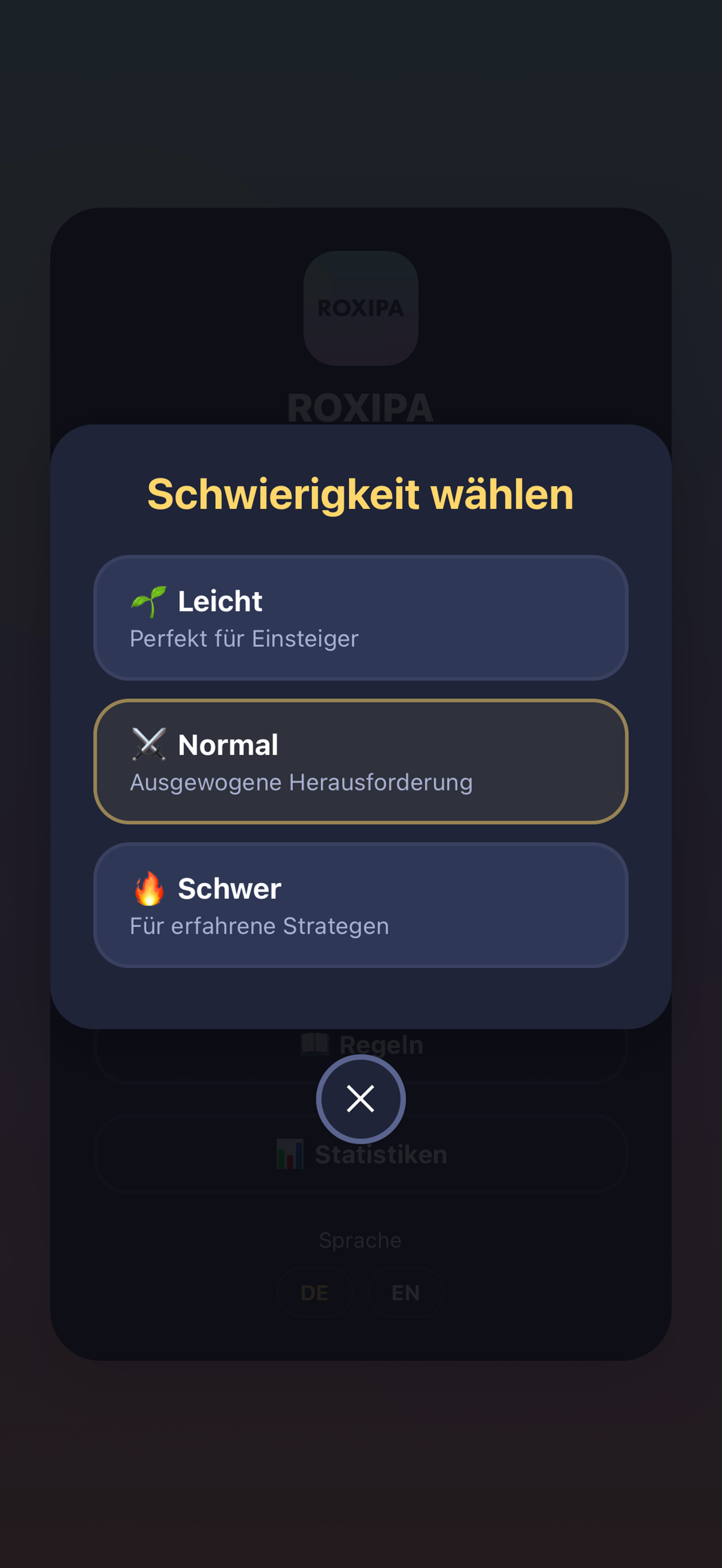 Schwierigkeitsauswahl in ROXIPA