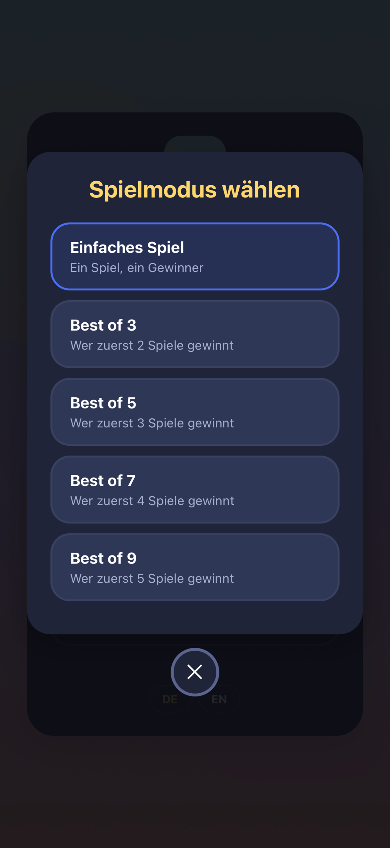 Spielmodus-Auswahl in ROXIPA